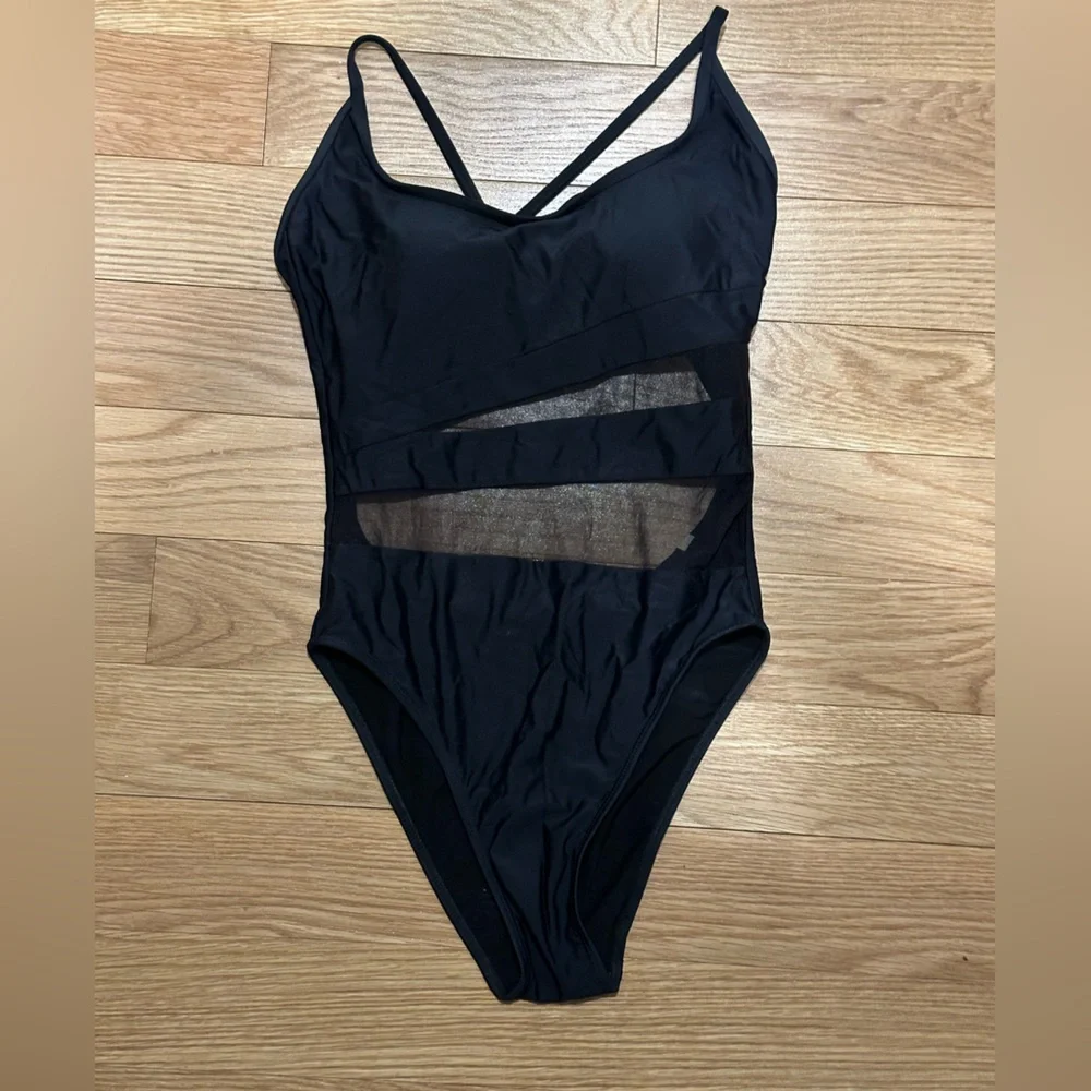 Summersalt Causeway Black One Piece Mesh Cutout Swimsuit Womens size 4 - Picture 2 of 3